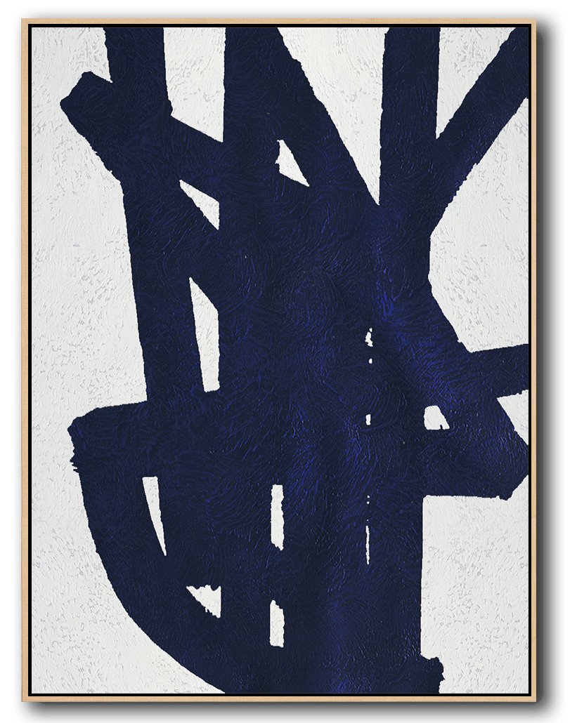 Buy Hand Painted Navy Blue Abstract Painting Online - Places To Get Canvas Prints Huge